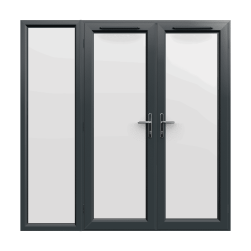 2090mm x 2090mm - Grey-on-White uPVC French Doors with wide Side Panel