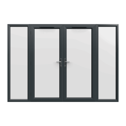 2990mm x 2090mm - Grey-on-White uPVC French Doors with Wide Side Panels