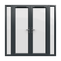 2090mm x 2090mm - Grey-on-White uPVC French Doors with Narrow Side Panels