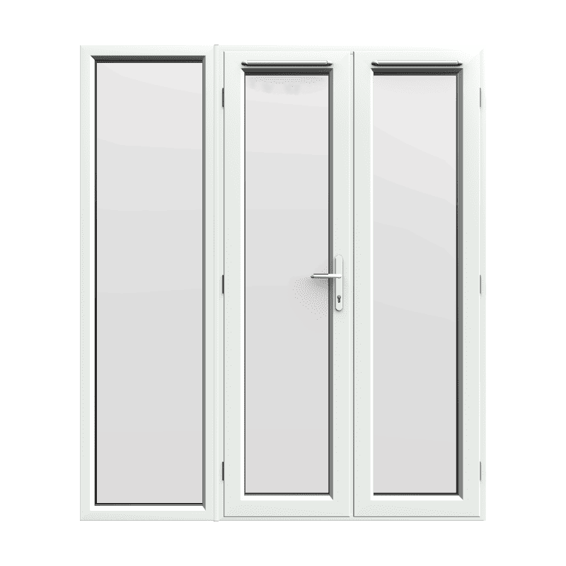 1790mm x 2090mm - White uPVC French Doors with Wide Side Panel