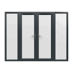2690mm x 2090mm - Grey-on-White uPVC French Doors with Wide Side Panels