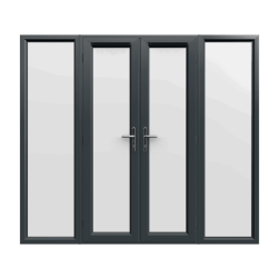 2390mm x 2090mm - Grey-on-White uPVC French Doors with Wide Side Panels